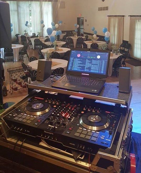 DJayTwitch small venue setup for a Sacramento birthday party with balloons and reception tables