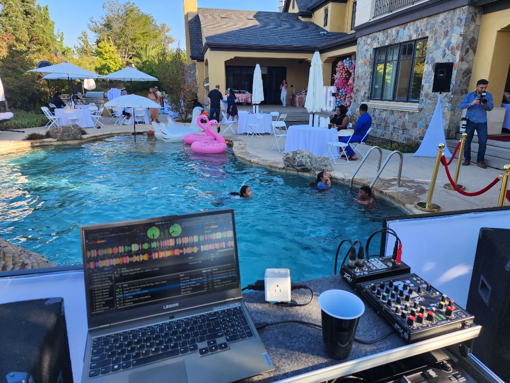Poolside private party DJ setup by DJayTwitch in Sacramento
